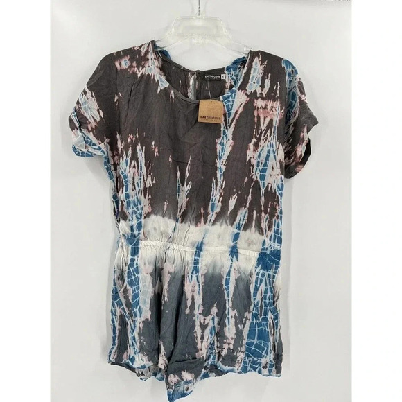 Earthbound Trading Co Gray/Blue Tie Dye Romper Size Small New With Tags - Picture 1 of 10